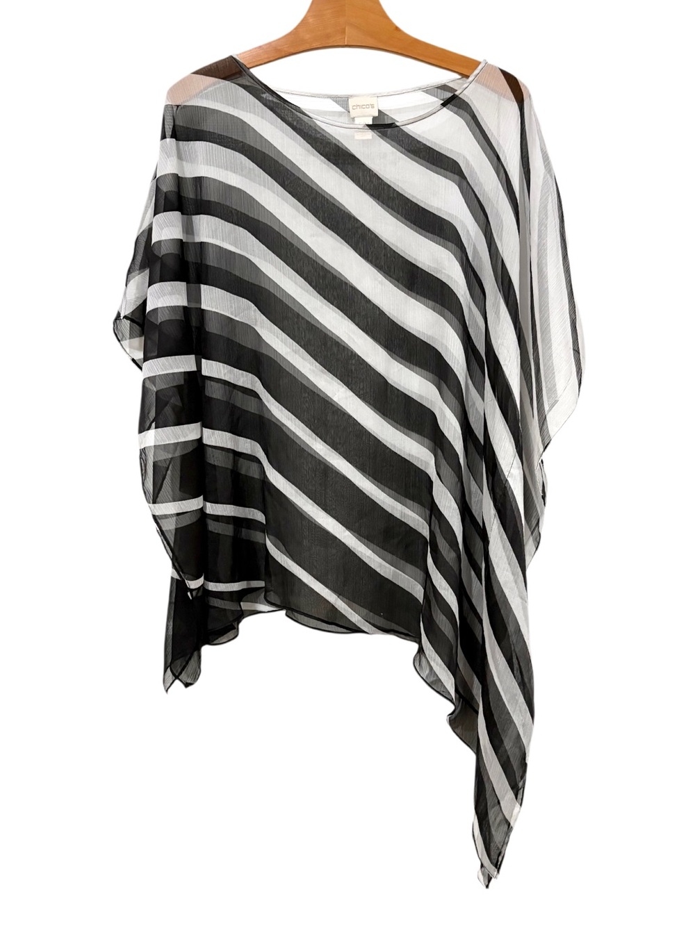 Chicos Sheer Chiffon Poncho Diagonal Stripe Size S/M